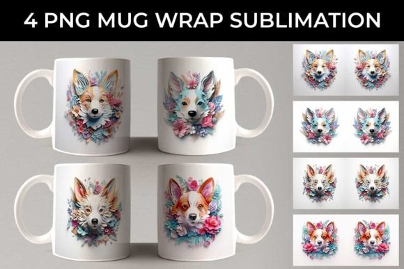 3D Floral Fantasy Corgi Mug Sublimation