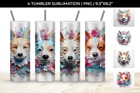 3D Floral Fantasy Corgi Tumbler Wrap PNG: A Whimsical Design for Custom Drinkware