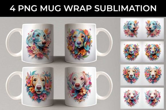 3D Floral Fantasy Dachshund Mug Wrap PNG