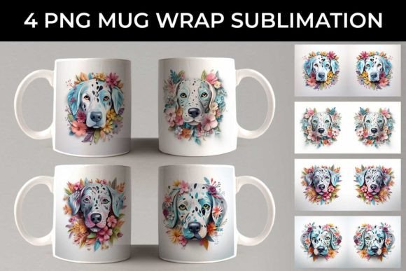 3D Floral Fantasy Dalmatian Mug Wrap PNG: A Whimsical Twist on Everyday Drinkware