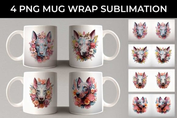 3D Floral Fantasy Doberman Mug Wrap PNG