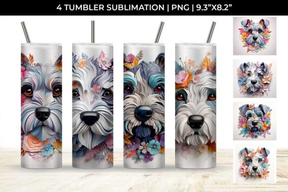3D Floral Fantasy Schnauzer Tumbler Wrap: A Whimsical Way to Elevate Your Drinkware
