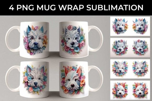 3D Floral Fantasy Westie Mug Design