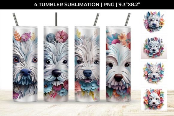 3D Floral Fantasy Westie Tumbler Wrap
