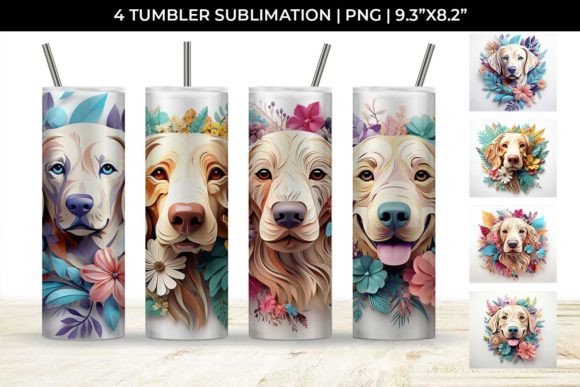 3D Floral Golden Retriever Tumbler Wrap: A Whimsical Addition to Your Hydration Routine
