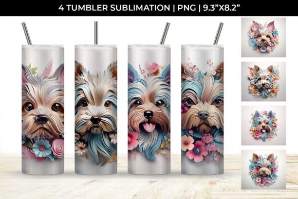 3D Floral Yorkshire Terrier Tumbler Wrap: A Whimsical Addition to Your Hydration Routine