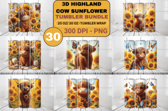 3D Highland Cow Sunflower Prints Bundle: A Versatile Asset for Creative Projects and Merchandise