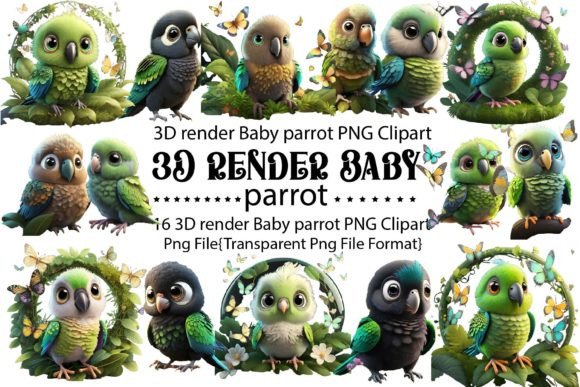 3D Render Baby Parrot PNG Bundle: Elevate Your Creative Projects with High-Quality Digital Assets