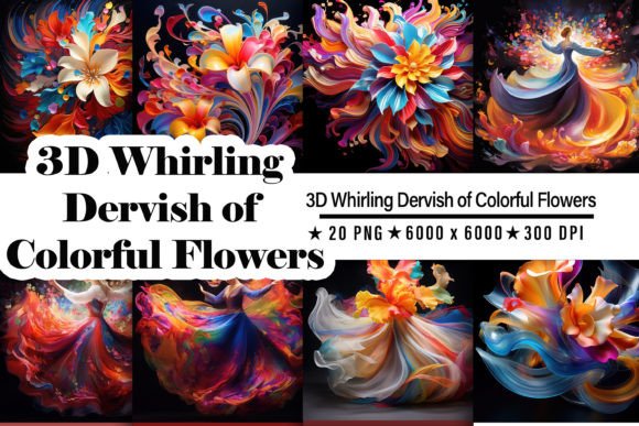 3D Whirling Dervish of Colorful Flowers: A Digital Art Experience