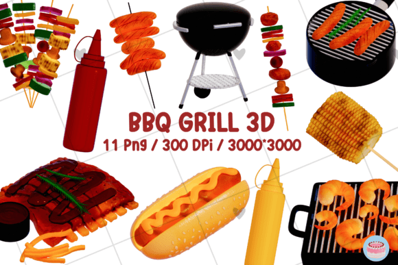 BBQ Grill 3D 11 PNG Bundle: Elevate Your Creative Projects with High-Res Clipart