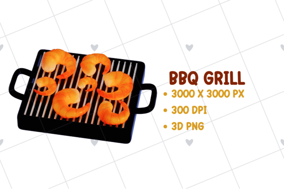 BBQ Grill Shrimp 3D PNG Clipart