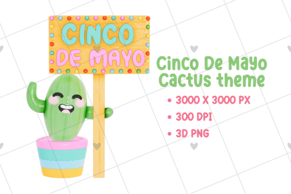 Cinco De Mayo Cactus Theme 3D PNG