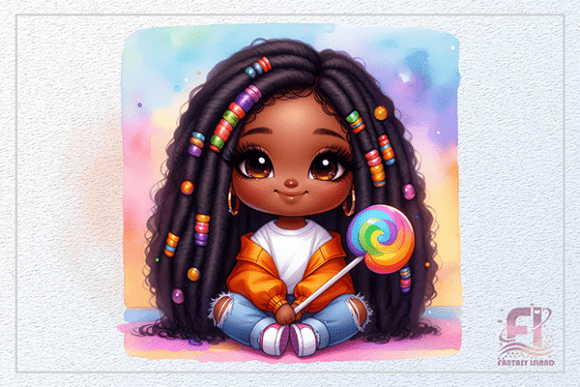 Cute African American Girl Candy PNG