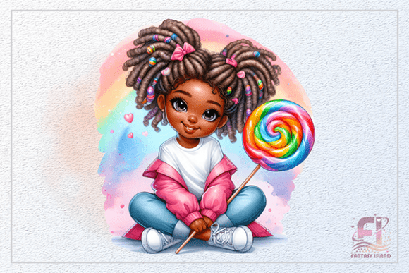 Cute African American Girl with Lollipop: A Vibrant Design for Creative Projects