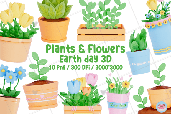 Earth Day - Plants Flowers Bundle: Elevate Your Spring Designs with High-Resolution 3D Art