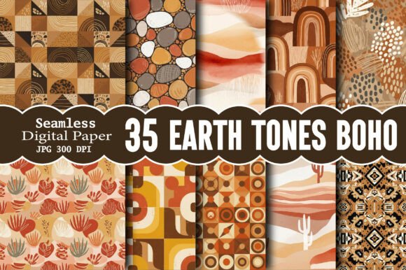 Earth Tones Boho Digital Papers - Set