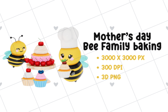 Mother's Day Bee Family Baking 3D PNG